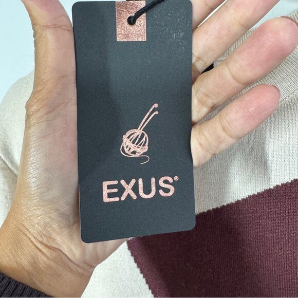 EXUS Beige Red Colorblock Geometric Sweater Size XL Modern Long Sleeve Knit - Picture 5 of 15